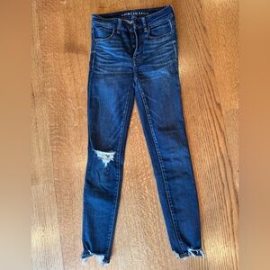 American Eagle Outfitters Dark Blue Distressed Skinny Jeans